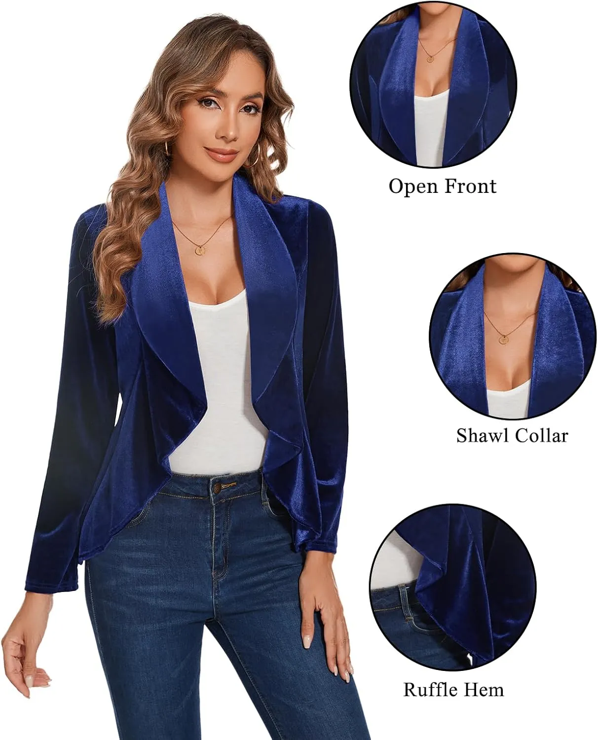 MINTLIMIT Velvet Blazers for Women Casual Work Office Long Sleeve Open Front Cardigan Ruffle Suit Jacket Coat Blazer