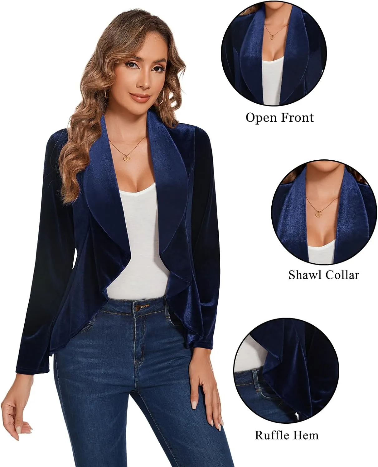 MINTLIMIT Velvet Blazers for Women Casual Work Office Long Sleeve Open Front Cardigan Ruffle Suit Jacket Coat Blazer