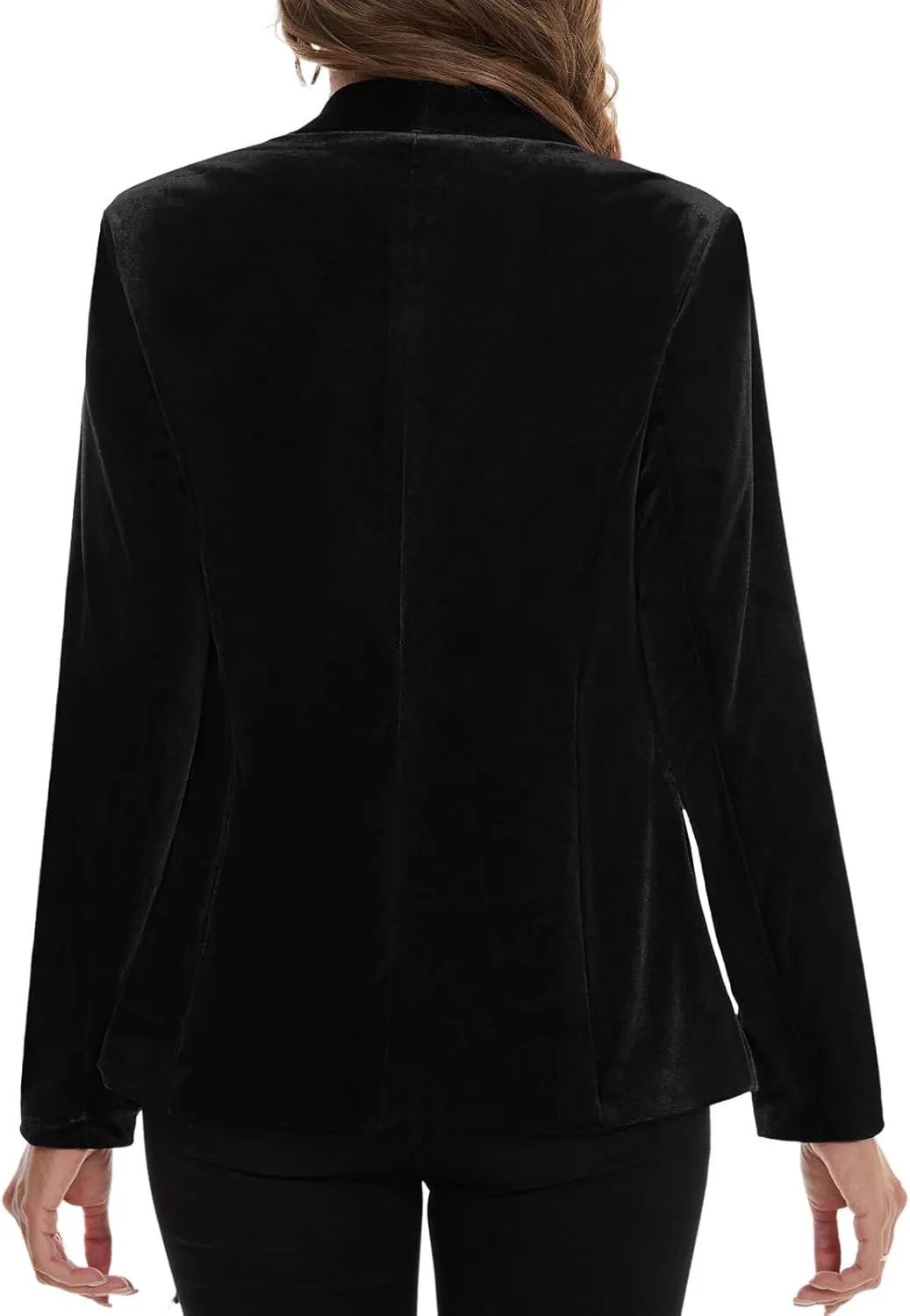 MINTLIMIT Women's Office Velvet Blazers Long Sleeve Shawl Collar 1 Button Open Front Lightweight Blazer Jacket with Pockets