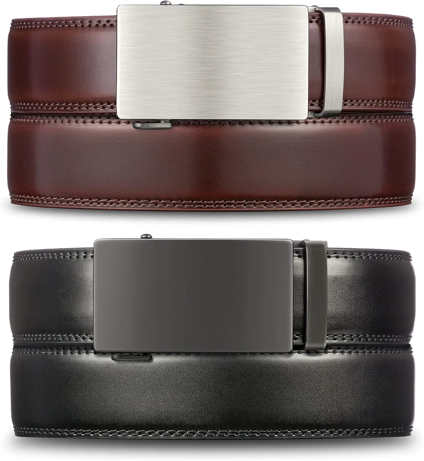 Mio Marino Mens Belt - Simple Adjustable Linxx Buckle with Genuine Leather - Modern Dress Ratchet Belts for Men - 2 Pack