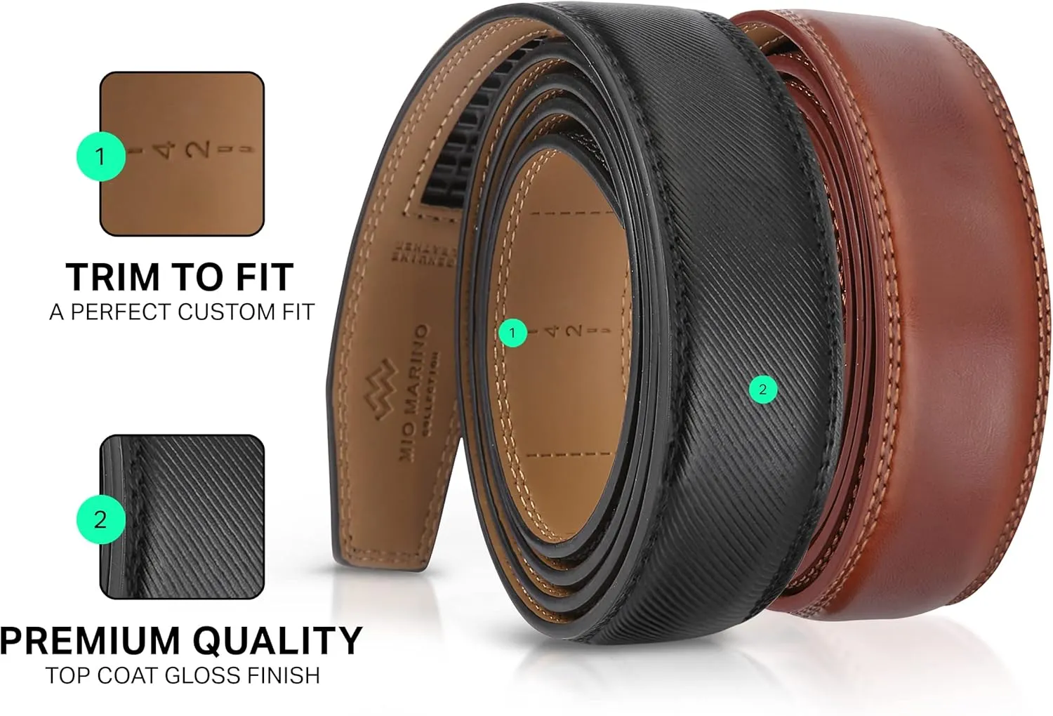 Mio Marino Mens Belt - Simple Adjustable Linxx Buckle with Genuine Leather - Modern Dress Ratchet Belts for Men - 2 Pack