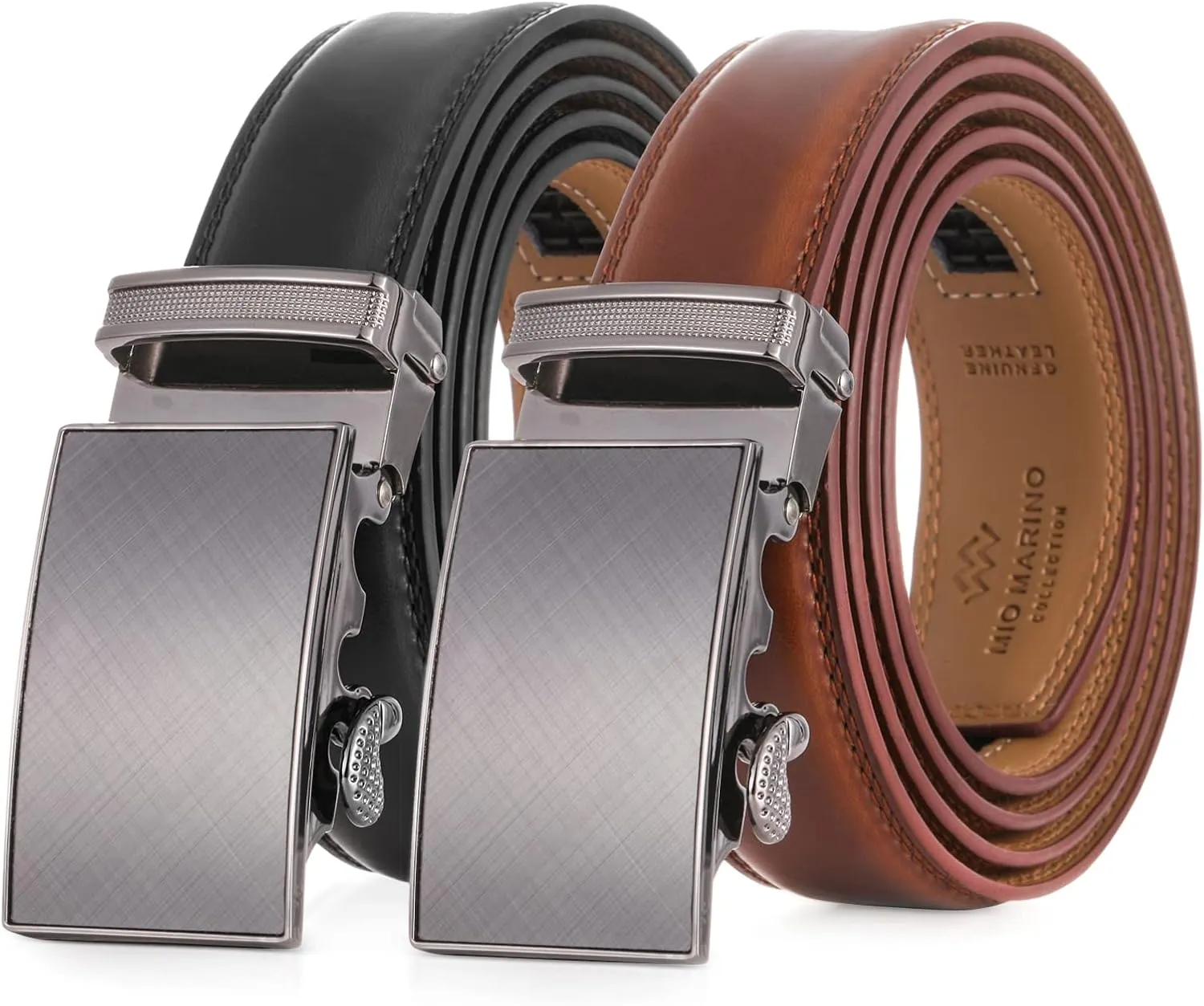 Mio Marino Mens Belt - Simple Adjustable Linxx Buckle with Genuine Leather - Modern Dress Ratchet Belts for Men - 2 Pack