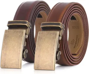 Mio Marino Mens Belt - Simple Adjustable Linxx Buckle with Genuine Leather - Modern Dress Ratchet Belts for Men - 2 Pack