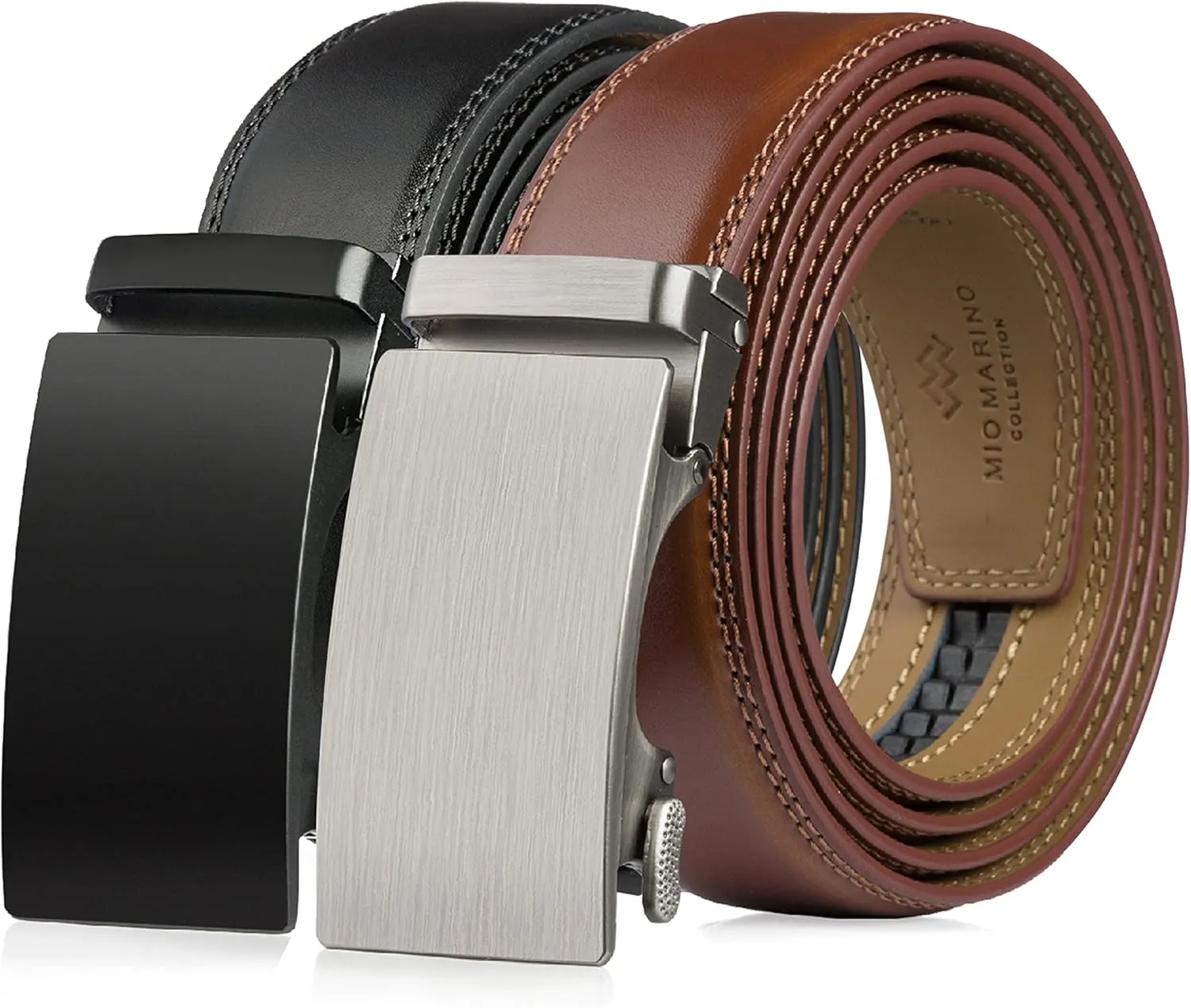 Mio Marino Mens Belt - Simple Adjustable Linxx Buckle with Genuine Leather - Modern Dress Ratchet Belts for Men - 2 Pack