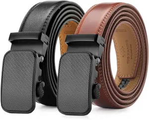 Mio Marino Mens Belt - Simple Adjustable Linxx Buckle with Genuine Leather - Modern Dress Ratchet Belts for Men - 2 Pack
