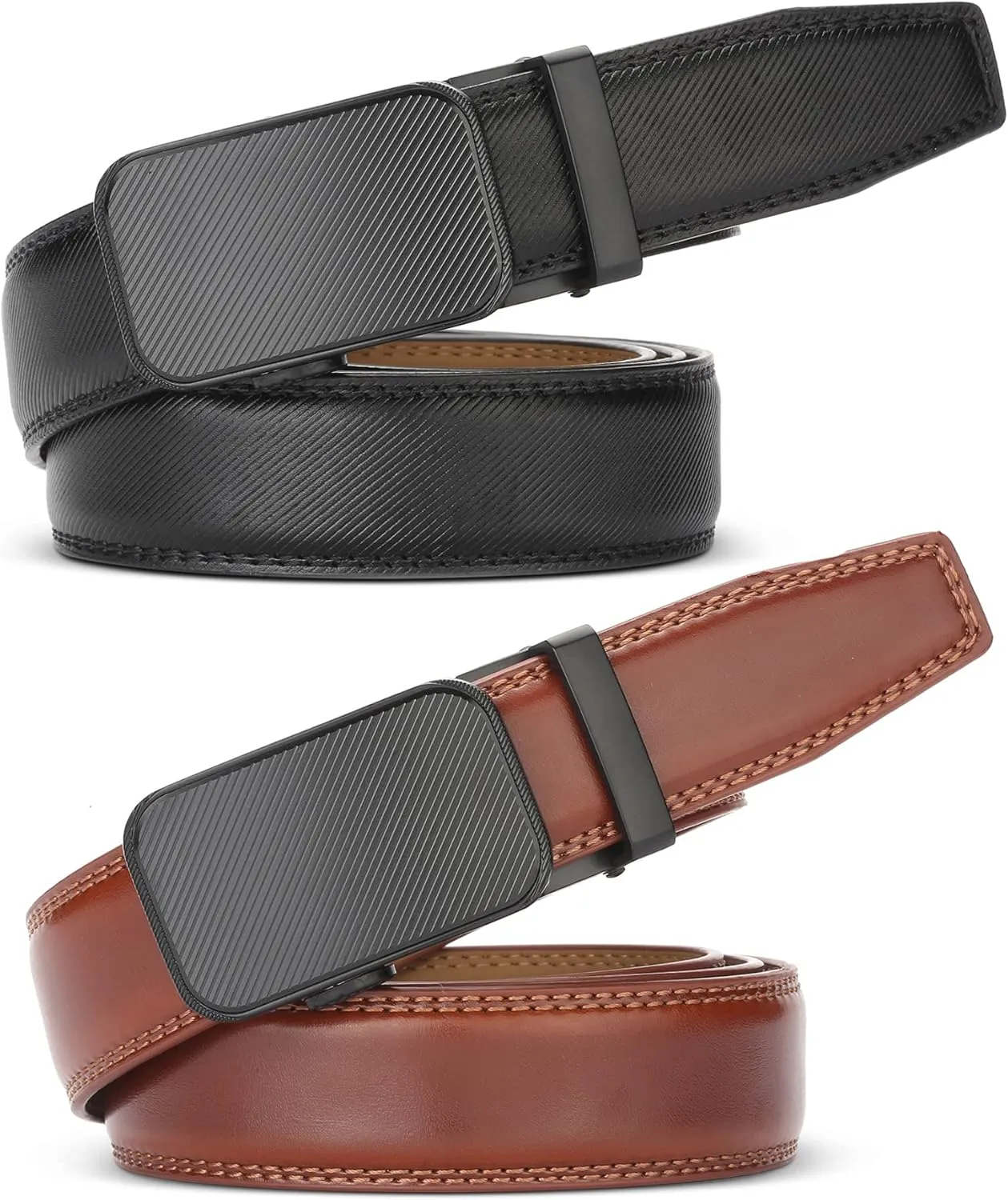 Mio Marino Mens Belt - Simple Adjustable Linxx Buckle with Genuine Leather - Modern Dress Ratchet Belts for Men - 2 Pack