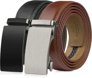 Mio Marino Mens Belt - Simple Adjustable Linxx Buckle with Genuine Leather - Modern Dress Ratchet Belts for Men - 2 Pack