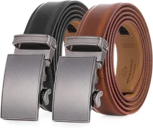 Mio Marino Mens Belt - Simple Adjustable Linxx Buckle with Genuine Leather - Modern Dress Ratchet Belts for Men - 2 Pack