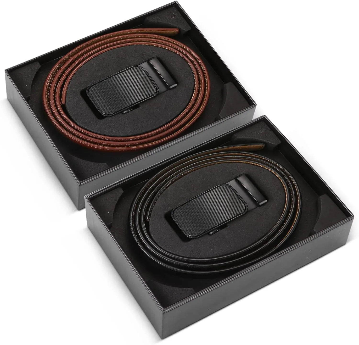 Mio Marino Mens Belt - Simple Adjustable Linxx Buckle with Genuine Leather - Modern Dress Ratchet Belts for Men - 2 Pack