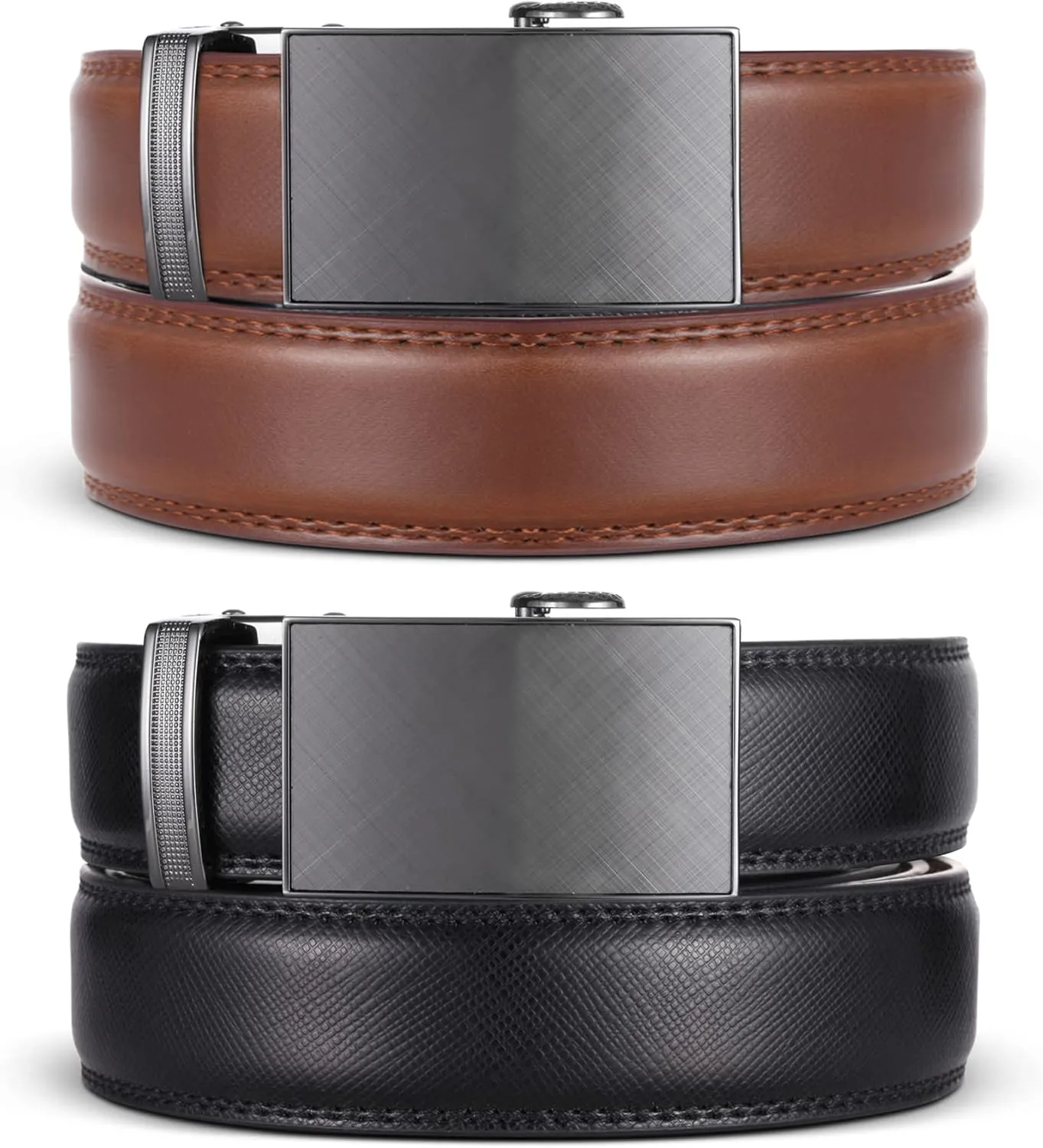 Mio Marino Mens Belt - Simple Adjustable Linxx Buckle with Genuine Leather - Modern Dress Ratchet Belts for Men - 2 Pack