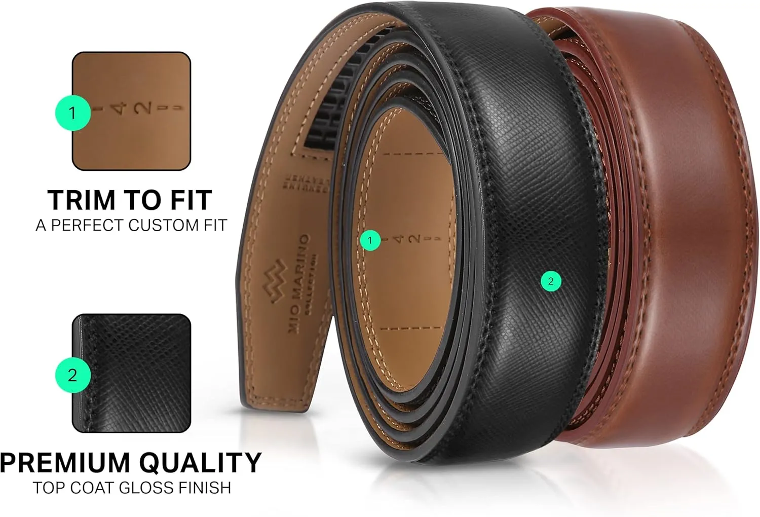 Mio Marino Mens Belt - Simple Adjustable Linxx Buckle with Genuine Leather - Modern Dress Ratchet Belts for Men - 2 Pack