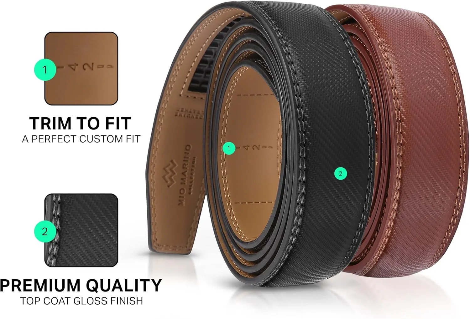 Mio Marino Mens Belt - Simple Adjustable Linxx Buckle with Genuine Leather - Modern Dress Ratchet Belts for Men - 2 Pack