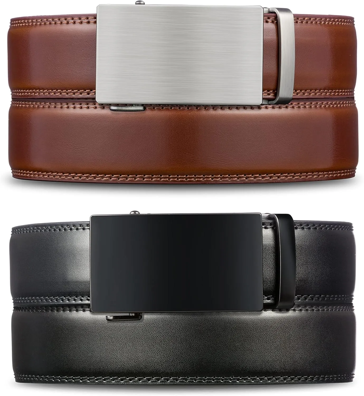 Mio Marino Mens Belt - Simple Adjustable Linxx Buckle with Genuine Leather - Modern Dress Ratchet Belts for Men - 2 Pack