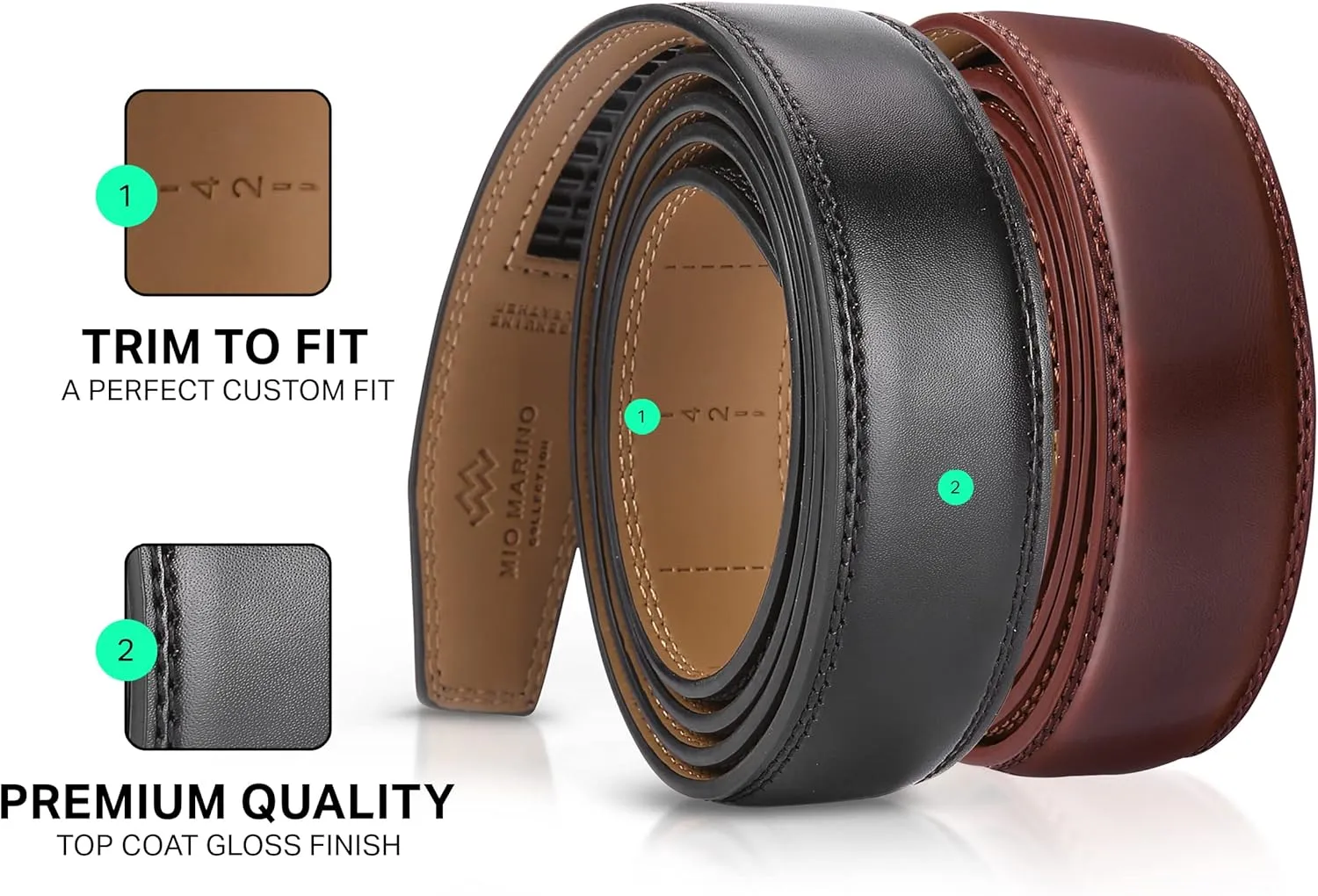 Mio Marino Mens Belt - Simple Adjustable Linxx Buckle with Genuine Leather - Modern Dress Ratchet Belts for Men - 2 Pack