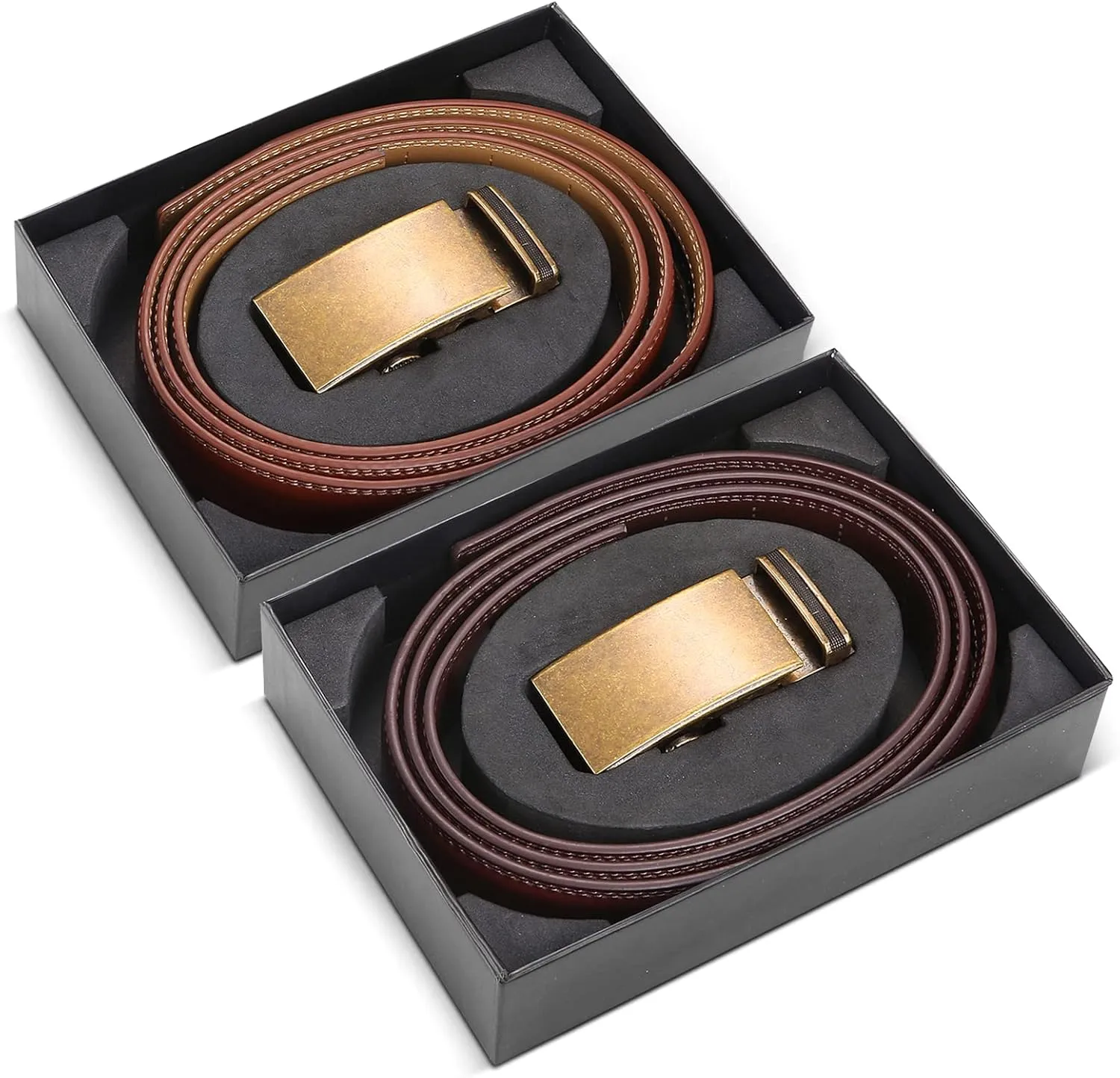 Mio Marino Mens Belt - Simple Adjustable Linxx Buckle with Genuine Leather - Modern Dress Ratchet Belts for Men - 2 Pack