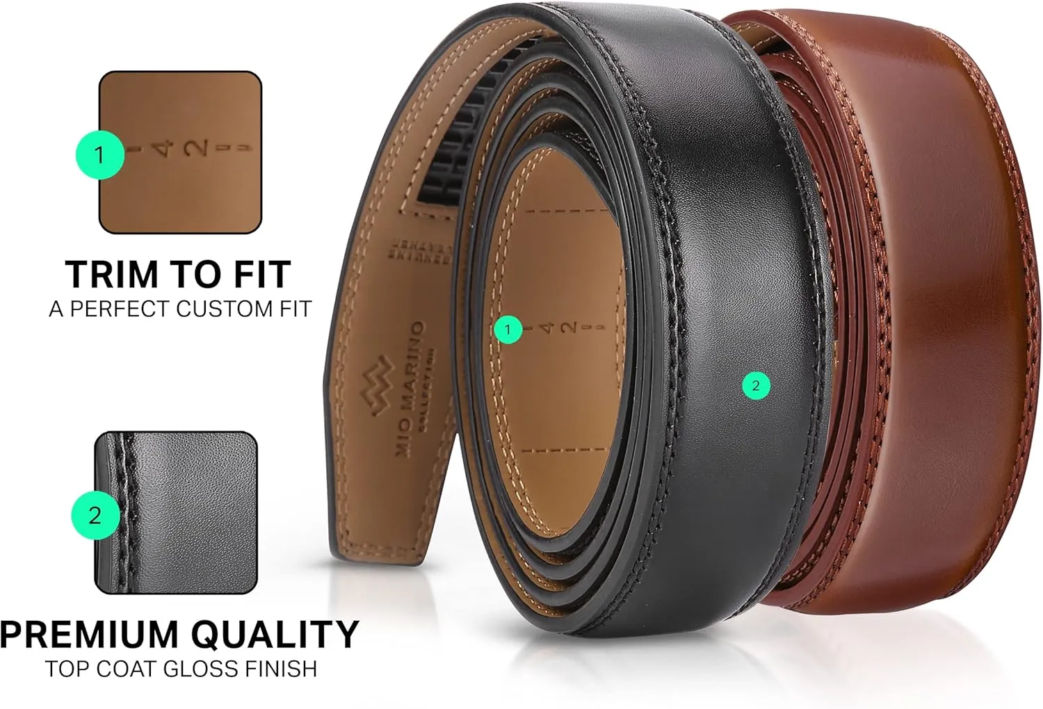 Mio Marino Mens Belt - Simple Adjustable Linxx Buckle with Genuine Leather - Modern Dress Ratchet Belts for Men - 2 Pack