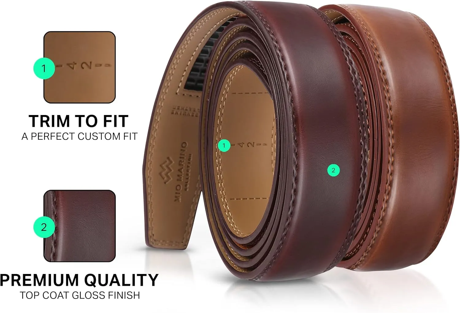 Mio Marino Mens Belt - Simple Adjustable Linxx Buckle with Genuine Leather - Modern Dress Ratchet Belts for Men - 2 Pack