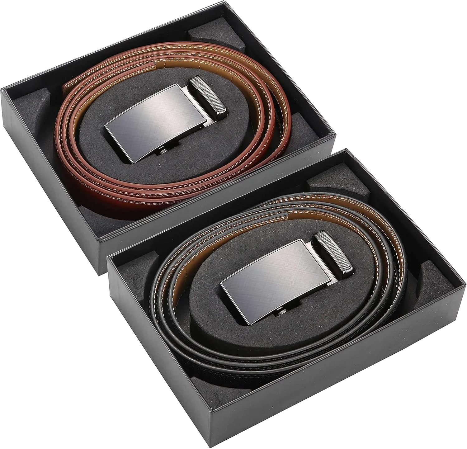 Mio Marino Mens Belt - Simple Adjustable Linxx Buckle with Genuine Leather - Modern Dress Ratchet Belts for Men - 2 Pack