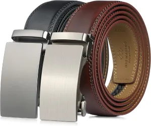 Mio Marino Mens Belt - Simple Adjustable Linxx Buckle with Genuine Leather - Modern Dress Ratchet Belts for Men - 2 Pack