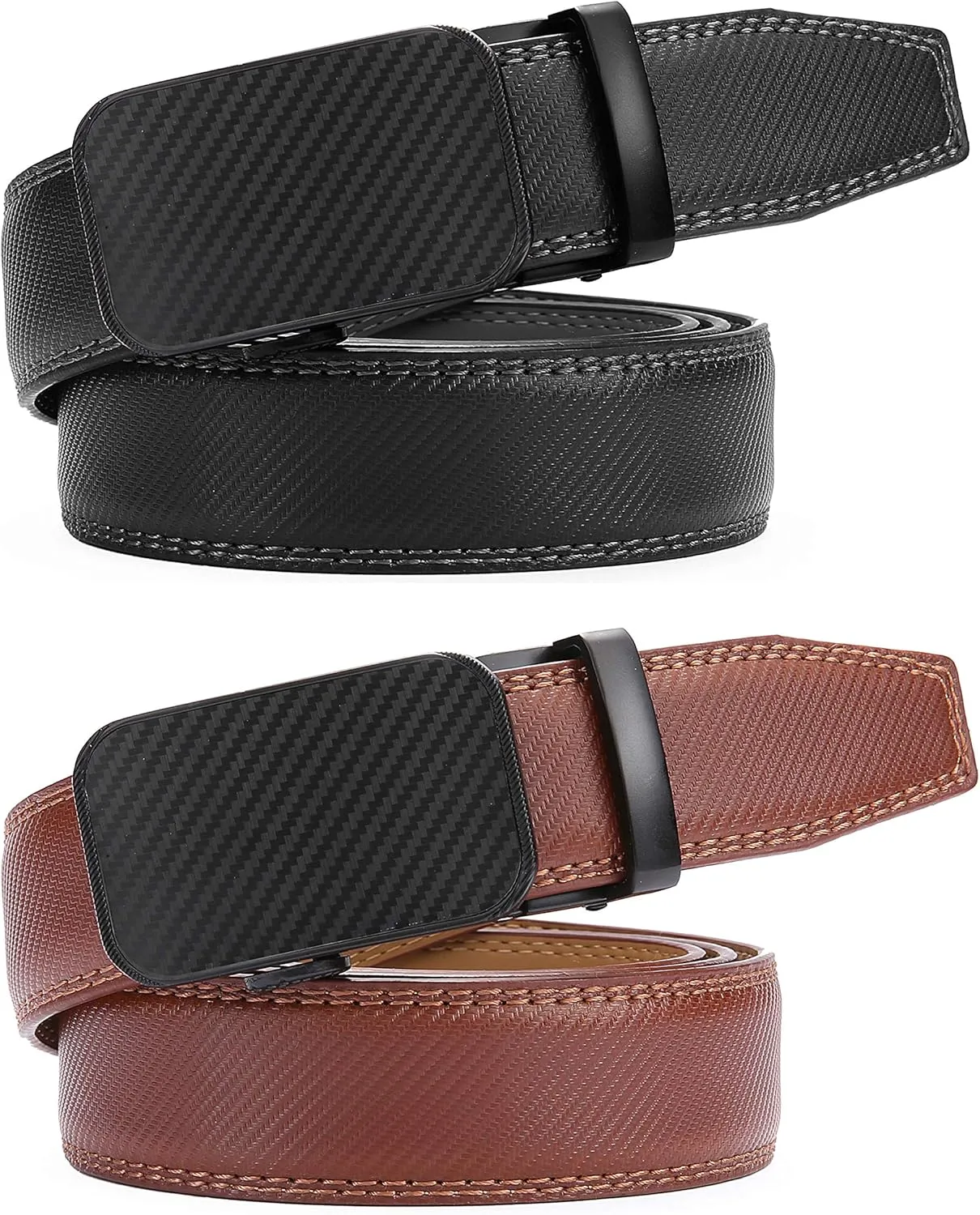 Mio Marino Mens Belt - Simple Adjustable Linxx Buckle with Genuine Leather - Modern Dress Ratchet Belts for Men - 2 Pack