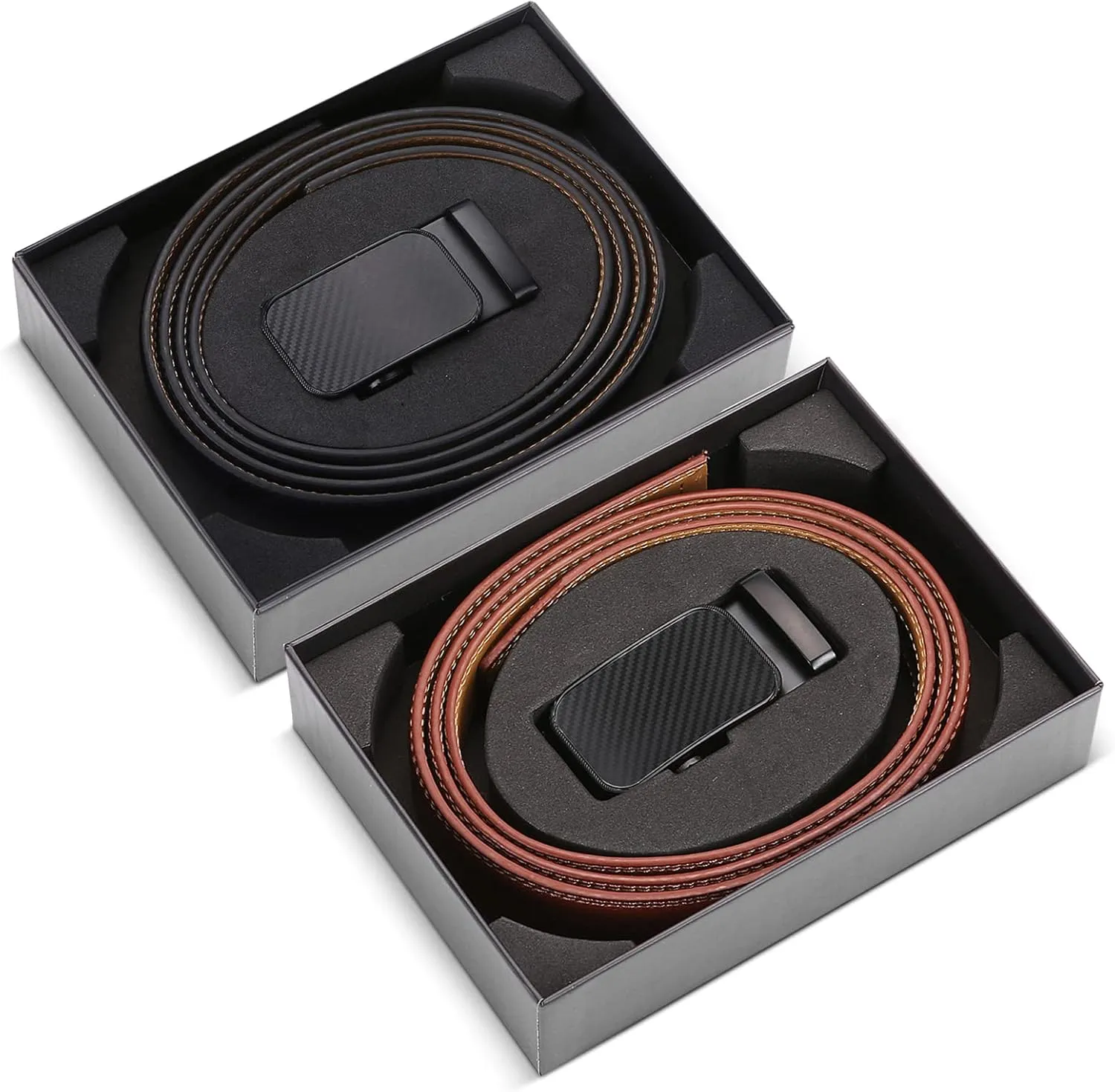 Mio Marino Mens Belt - Simple Adjustable Linxx Buckle with Genuine Leather - Modern Dress Ratchet Belts for Men - 2 Pack