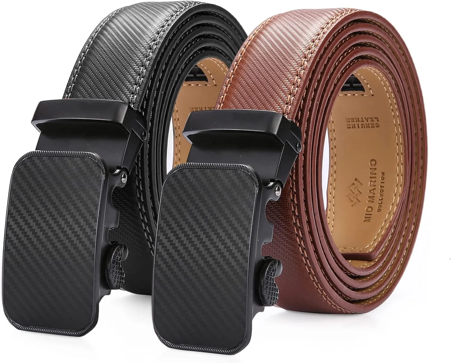 Mio Marino Mens Belt - Simple Adjustable Linxx Buckle with Genuine Leather - Modern Dress Ratchet Belts for Men - 2 Pack