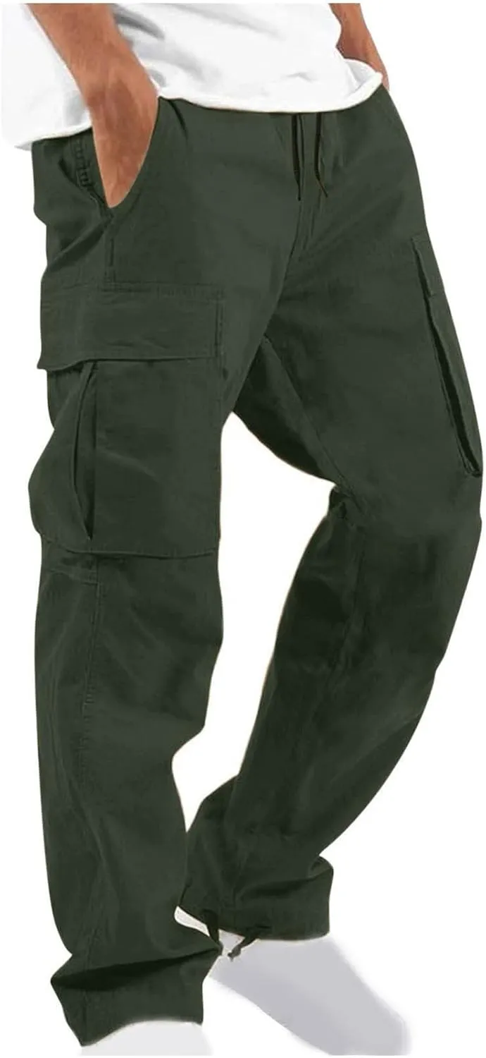 Muscularfit Men Cargo Pants with Pockets Joggers Casual Drawstring Straight Sweatpants Running Loose Joggers Athletic Trouser