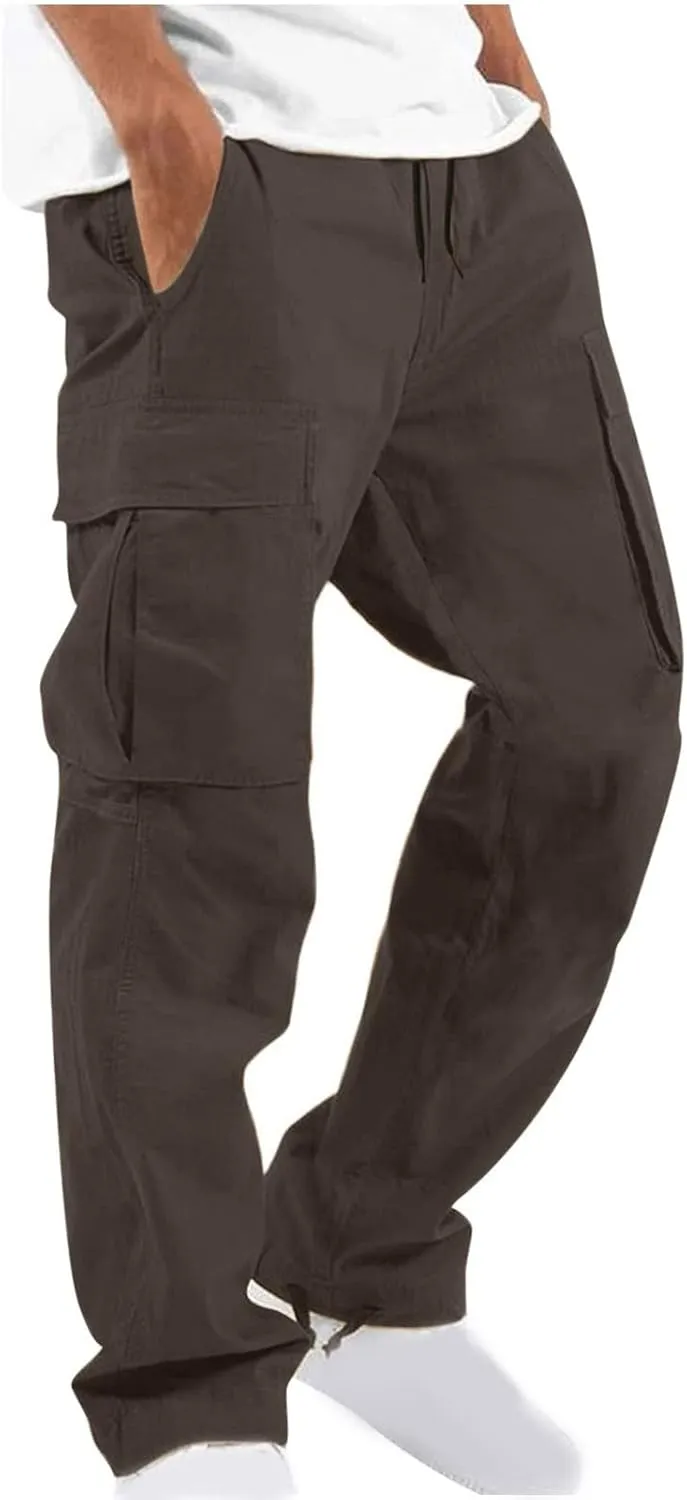 Muscularfit Men Cargo Pants with Pockets Joggers Casual Drawstring Straight Sweatpants Running Loose Joggers Athletic Trouser