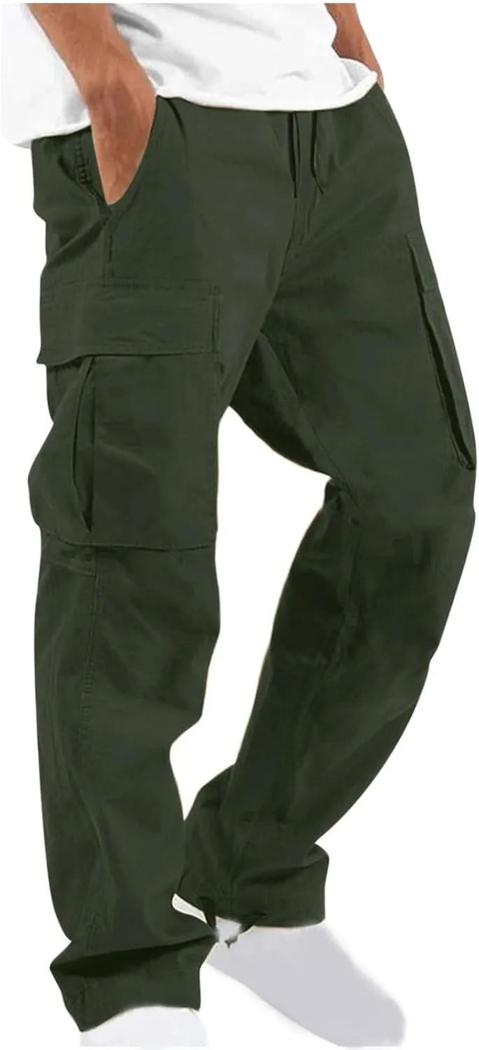 Muscularfit Men Cargo Pants with Pockets Joggers Casual Drawstring Straight Sweatpants Running Loose Joggers Athletic Trouser