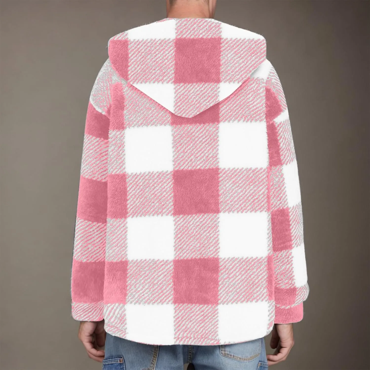 NATHGAM Men's Fleece Hooded Jacket Plaid Fuzzy Sherpa Thicken Winter Coat Fashion Plush Warm Cozy Casual Comfort Sweatshirt