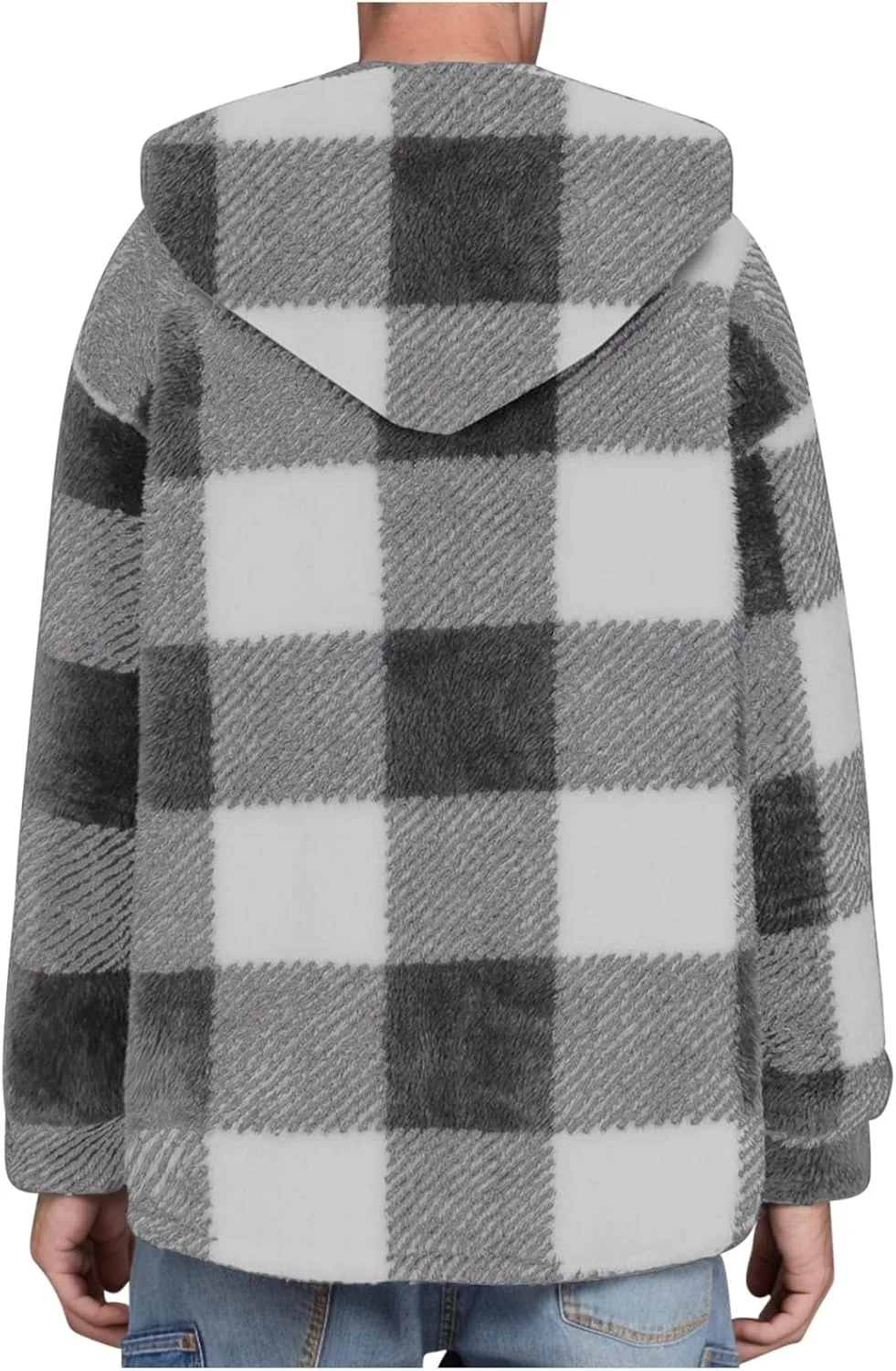 NATHGAM Men's Fleece Hooded Jacket Plaid Fuzzy Sherpa Thicken Winter Coat Fashion Plush Warm Cozy Casual Comfort Sweatshirt