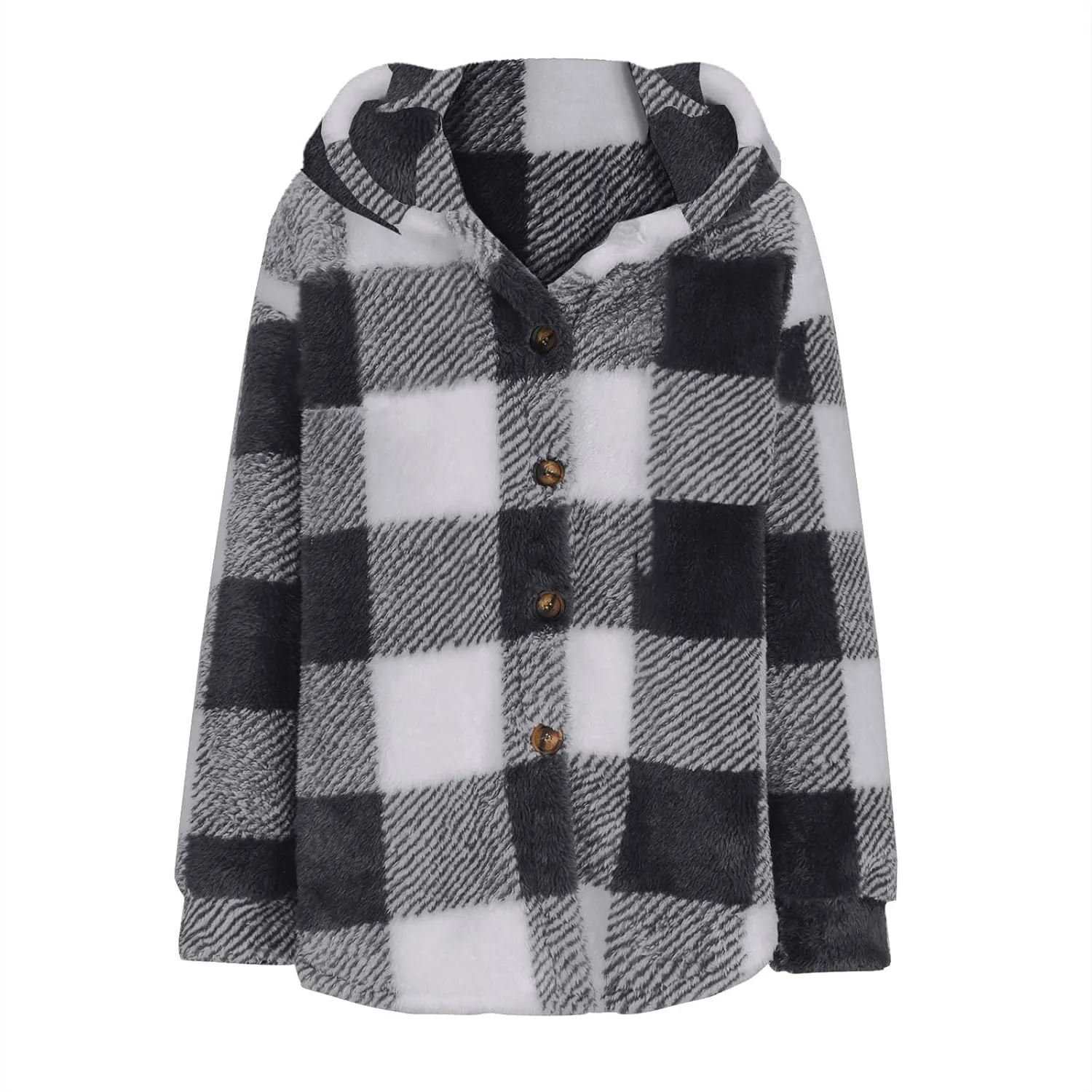 NATHGAM Men's Fleece Hooded Jacket Plaid Fuzzy Sherpa Thicken Winter Coat Fashion Plush Warm Cozy Casual Comfort Sweatshirt