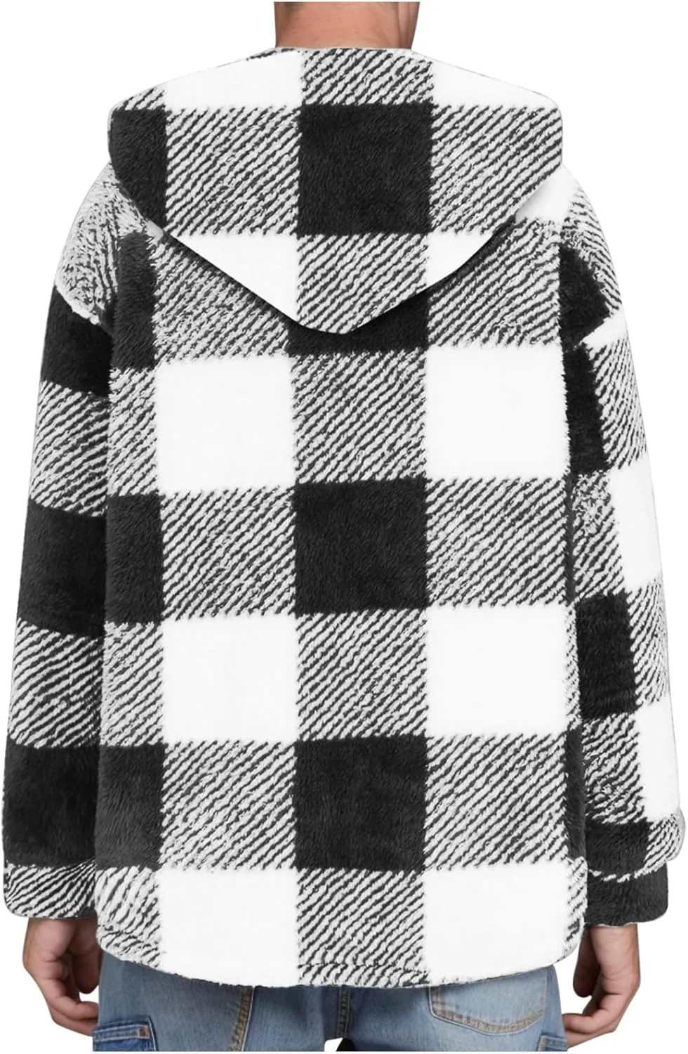 NATHGAM Men's Fleece Hooded Jacket Plaid Fuzzy Sherpa Thicken Winter Coat Fashion Plush Warm Cozy Casual Comfort Sweatshirt