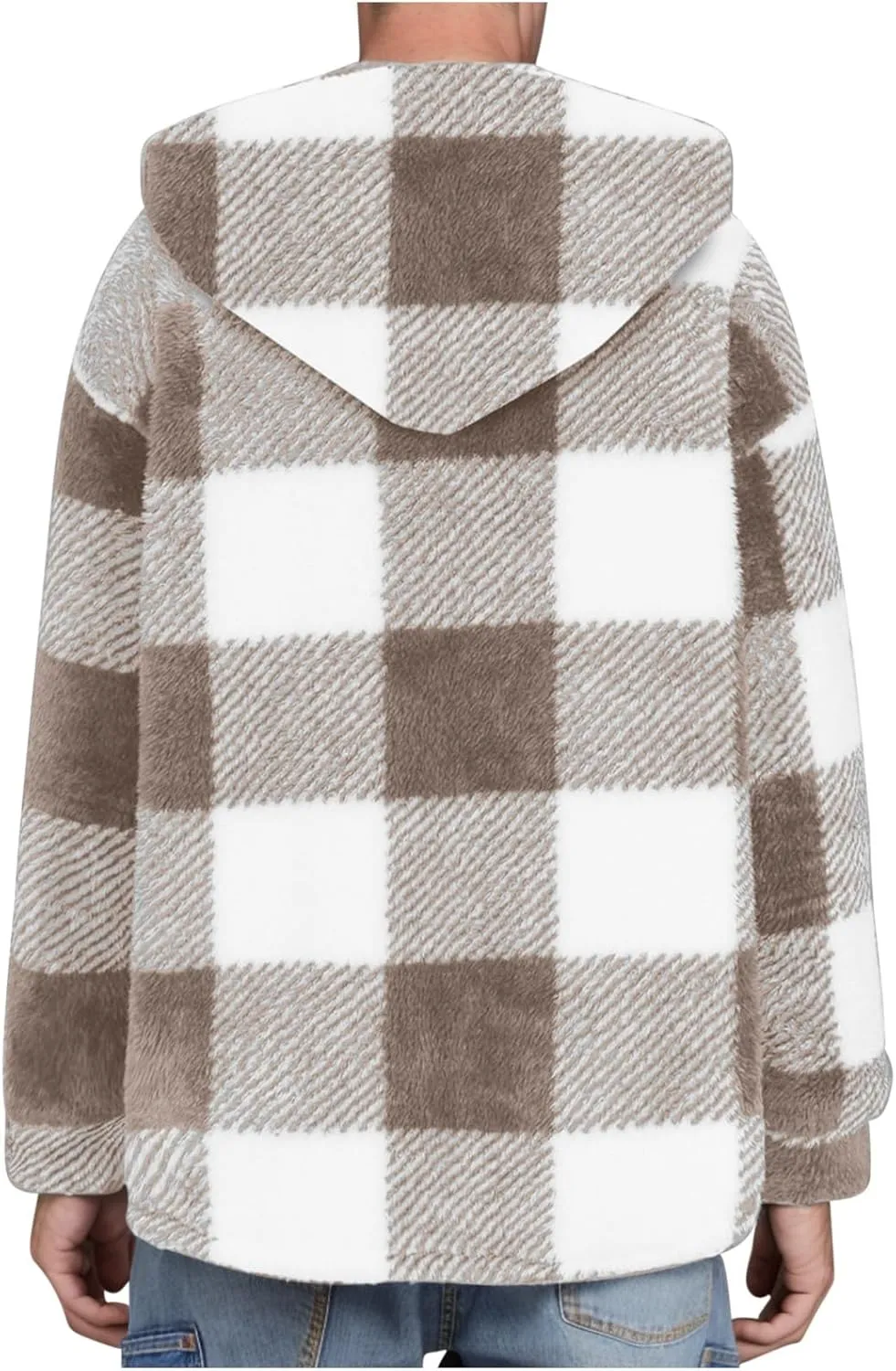 NATHGAM Men's Fleece Hooded Jacket Plaid Fuzzy Sherpa Thicken Winter Coat Fashion Plush Warm Cozy Casual Comfort Sweatshirt