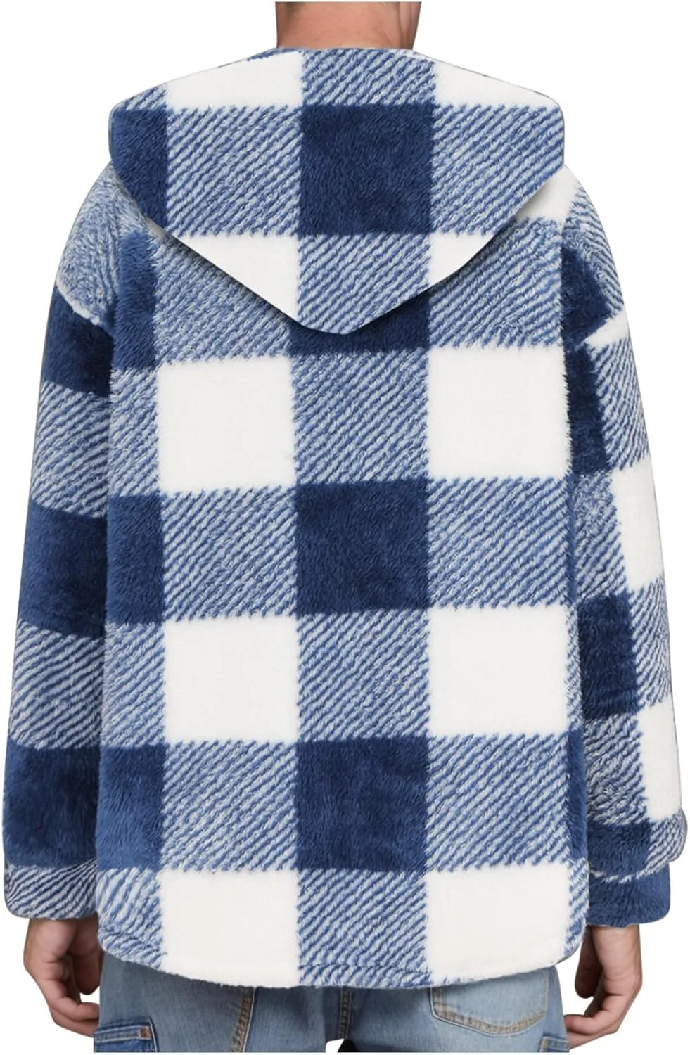NATHGAM Men's Fleece Hooded Jacket Plaid Fuzzy Sherpa Thicken Winter Coat Fashion Plush Warm Cozy Casual Comfort Sweatshirt