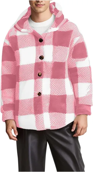 NATHGAM Men's Fleece Hooded Jacket Plaid Fuzzy Sherpa Thicken Winter Coat Fashion Plush Warm Cozy Casual Comfort Sweatshirt