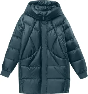 NATHGAM Women's Baggy Long Hooded Down Jacket Lightweight Oversized Winter Mockneck Puffer Coat Waterproof Loose Padded Coat