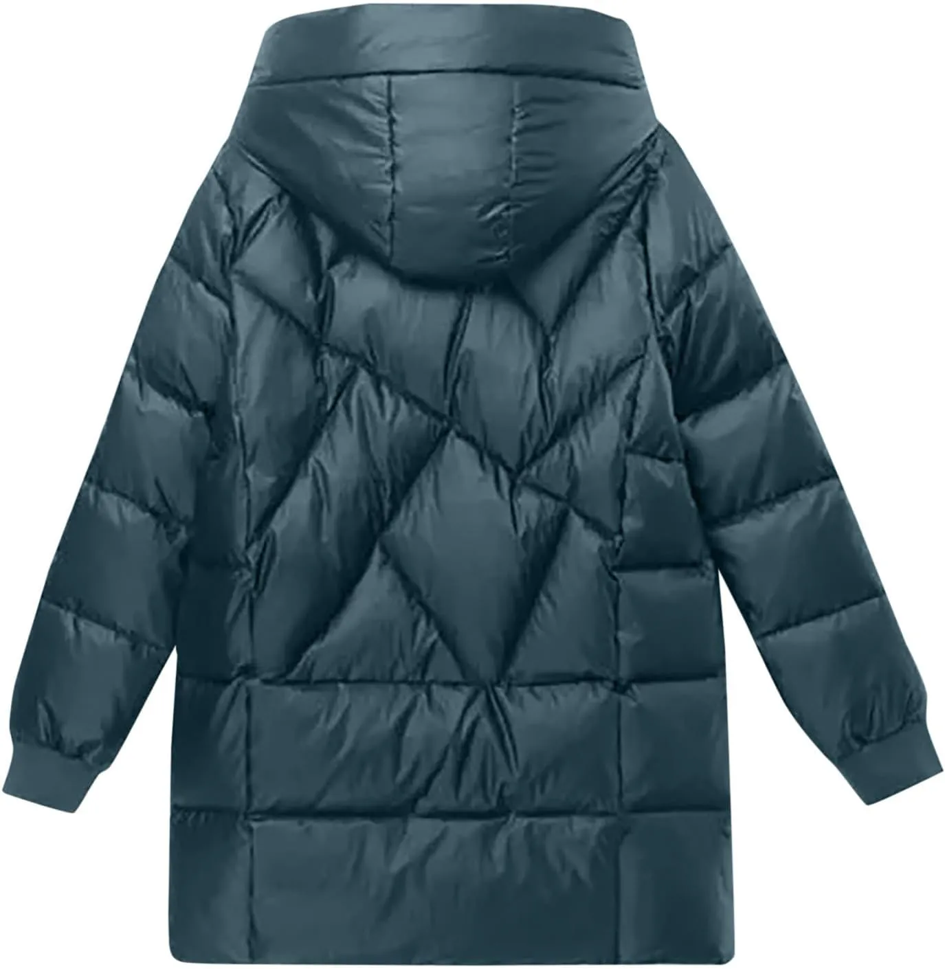 NATHGAM Women's Baggy Long Hooded Down Jacket Lightweight Oversized Winter Mockneck Puffer Coat Waterproof Loose Padded Coat