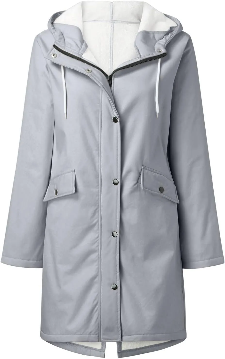 NATHGAM Women's Fleece Lined Raincoat Waterproof with Hooded Winter Comfy Soft Trench Coat Lithe Outdoor Windbreaker Jacket