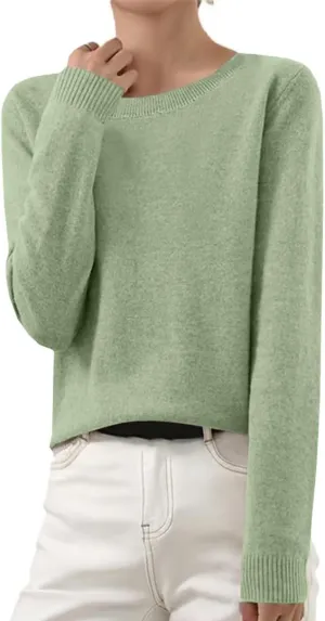 NBXNZWF Cashmere Sweaters for Women 2025 Long Sleeve Crew Neck Soft Warm Cozy Pullover Lightweight Wool Knit Jumpers Sweater
