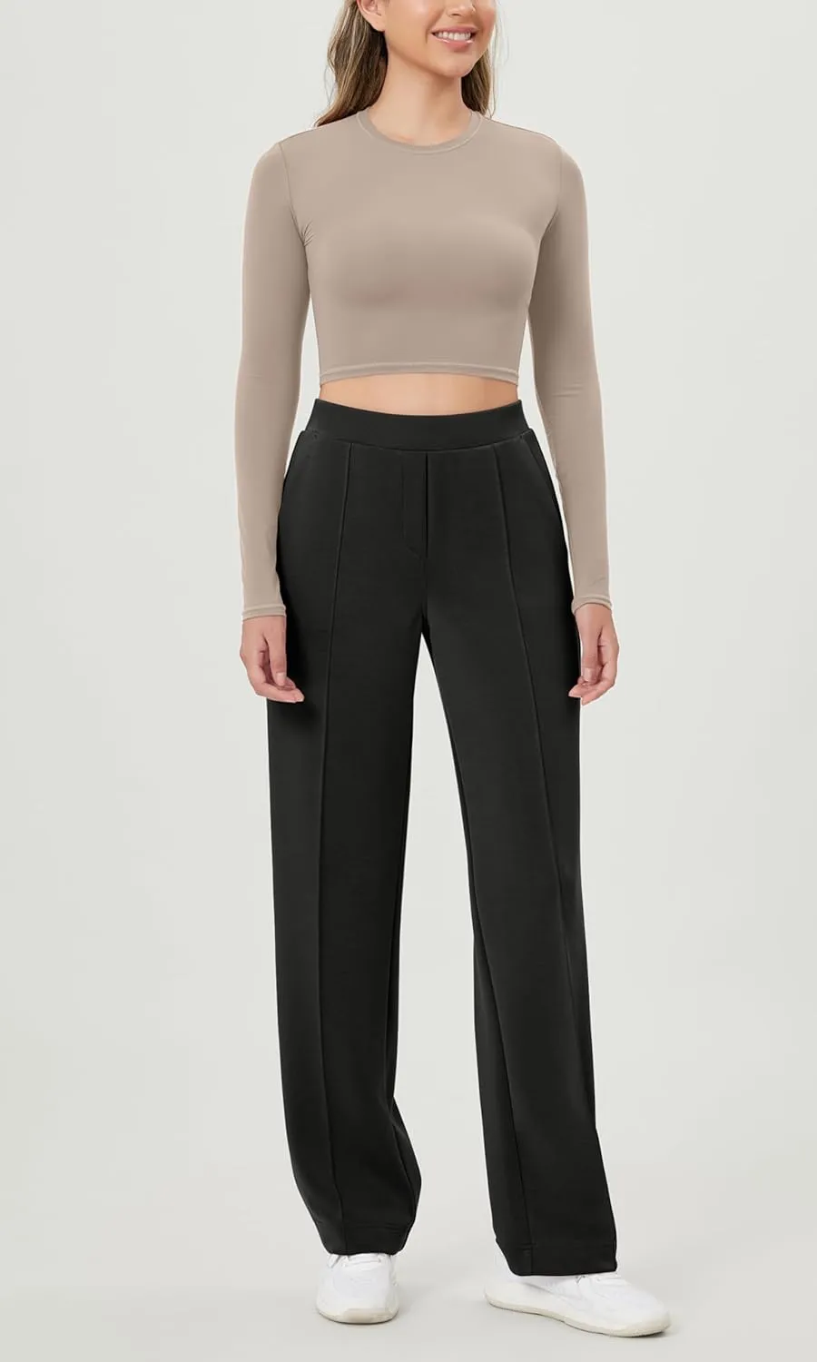 ODODOS Women's Modal Soft Classic Pants Mid Rise Pull-On Lounge Casual Work Pants with Pockets