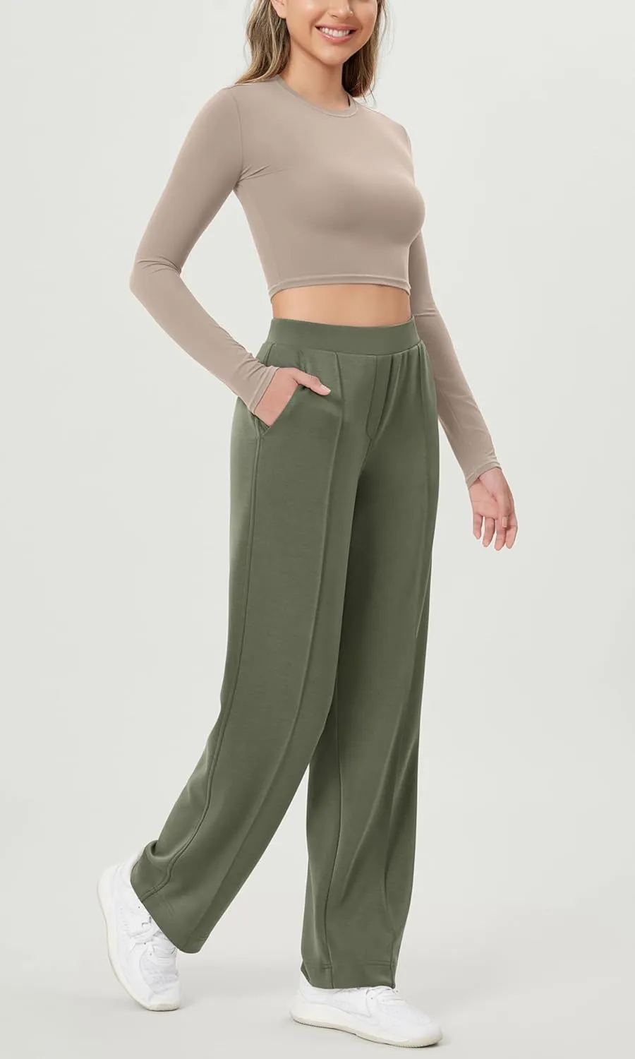 ODODOS Women's Modal Soft Classic Pants Mid Rise Pull-On Lounge Casual Work Pants with Pockets
