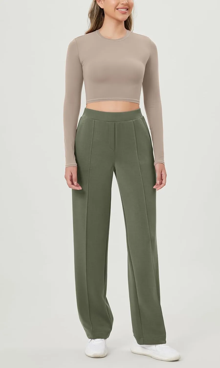 ODODOS Women's Modal Soft Classic Pants Mid Rise Pull-On Lounge Casual Work Pants with Pockets