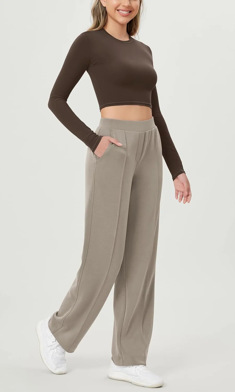 ODODOS Women's Modal Soft Classic Pants Mid Rise Pull-On Lounge Casual Work Pants with Pockets