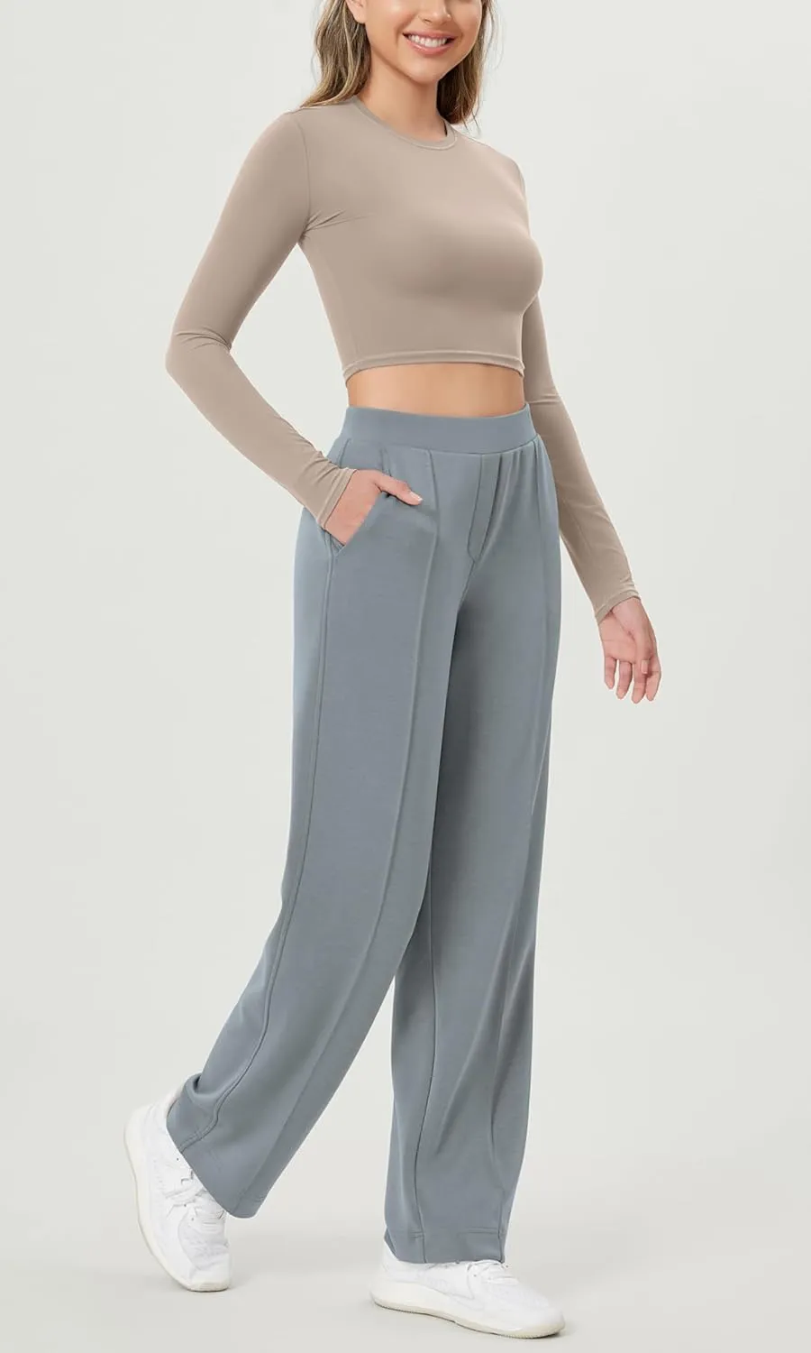 ODODOS Women's Modal Soft Classic Pants Mid Rise Pull-On Lounge Casual Work Pants with Pockets