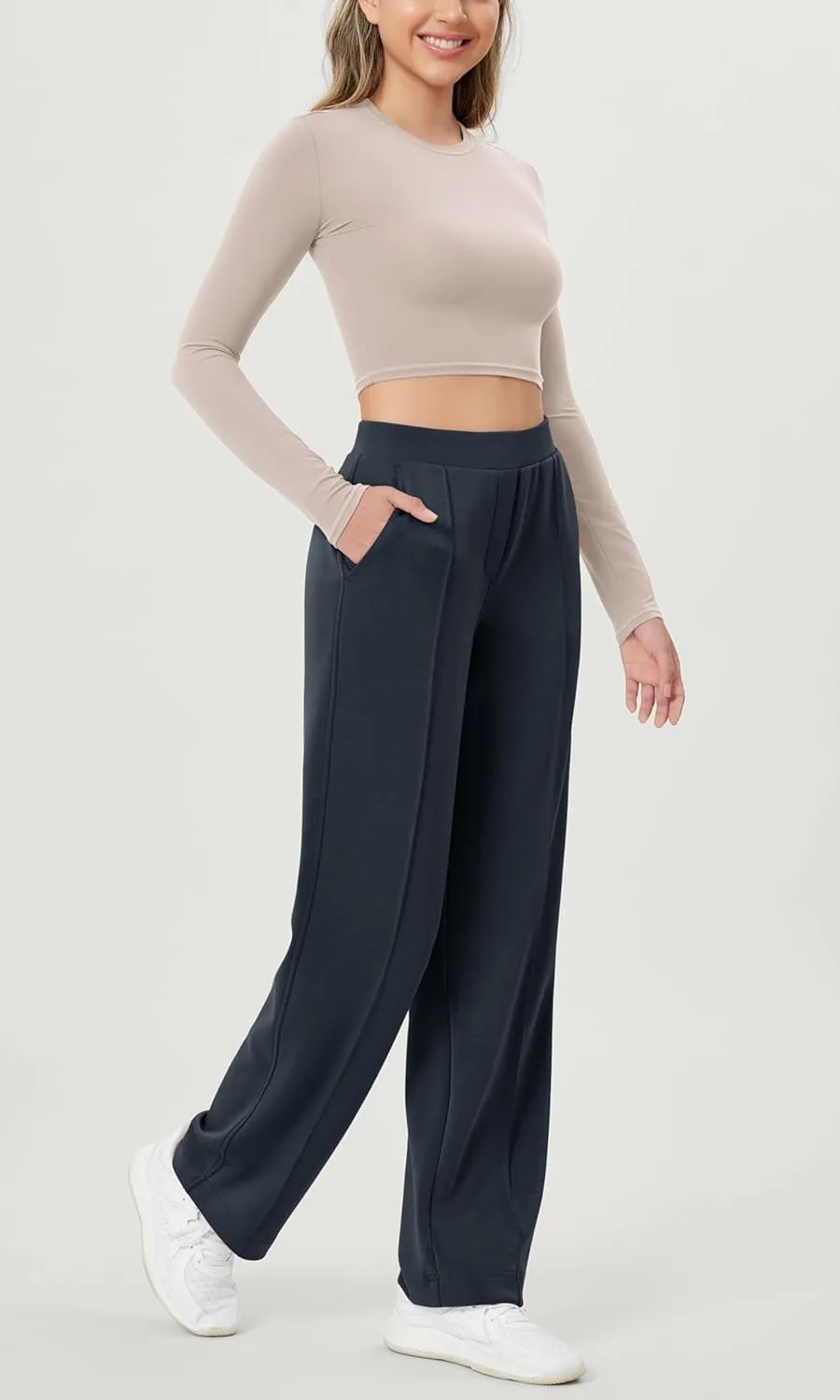 ODODOS Women's Modal Soft Classic Pants Mid Rise Pull-On Lounge Casual Work Pants with Pockets