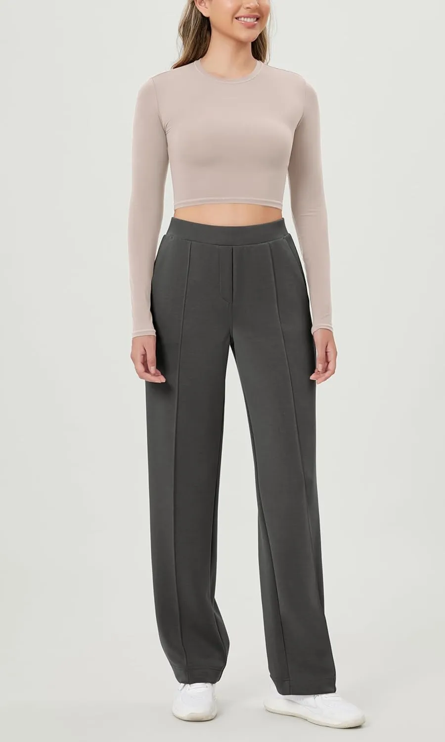 ODODOS Women's Modal Soft Classic Pants Mid Rise Pull-On Lounge Casual Work Pants with Pockets
