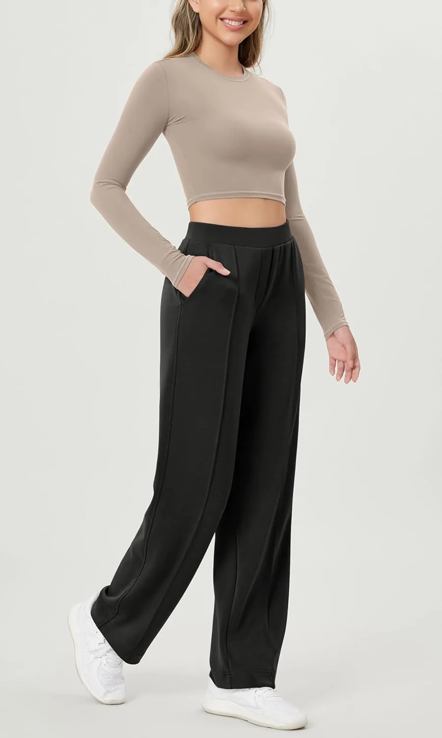 ODODOS Women's Modal Soft Classic Pants Mid Rise Pull-On Lounge Casual Work Pants with Pockets