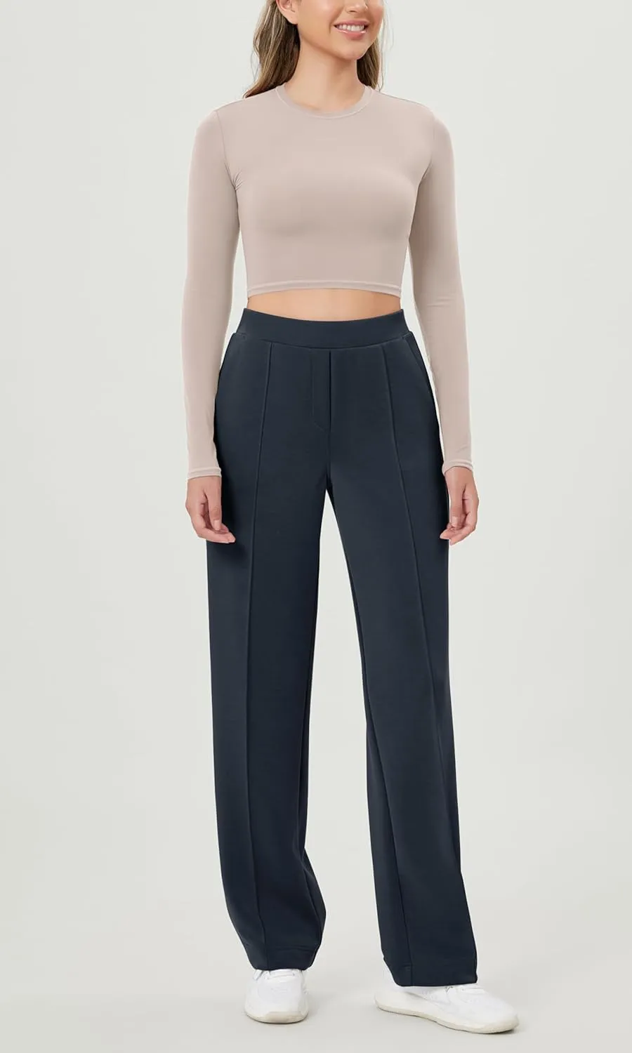 ODODOS Women's Modal Soft Classic Pants Mid Rise Pull-On Lounge Casual Work Pants with Pockets