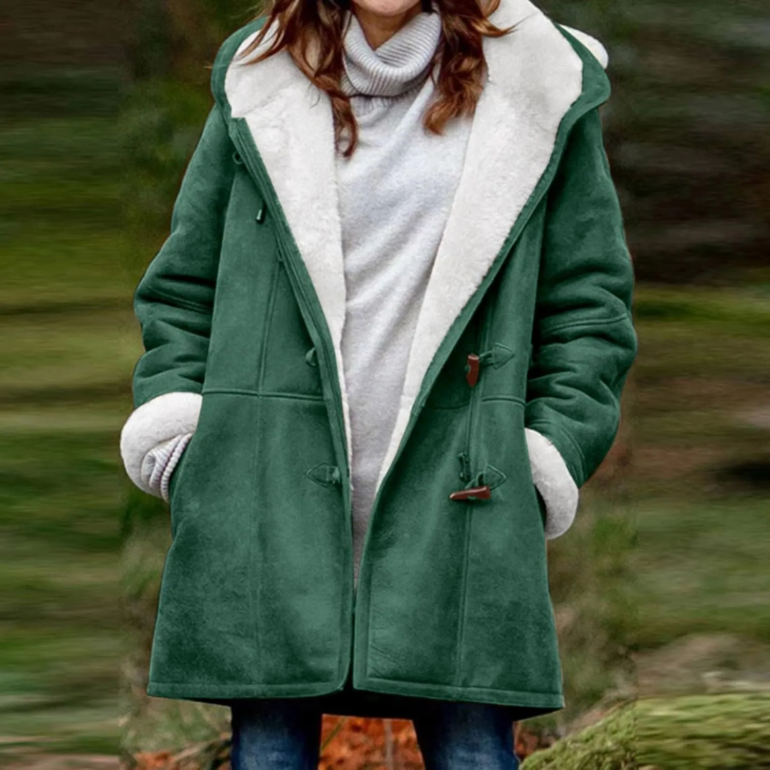 Ogiraw Womens Sherpa Lined Jackets Fashion Winter Fuzzy Fleece Hoodie Sweatshirt Casual Soft Cozy Horn Button Down Coats